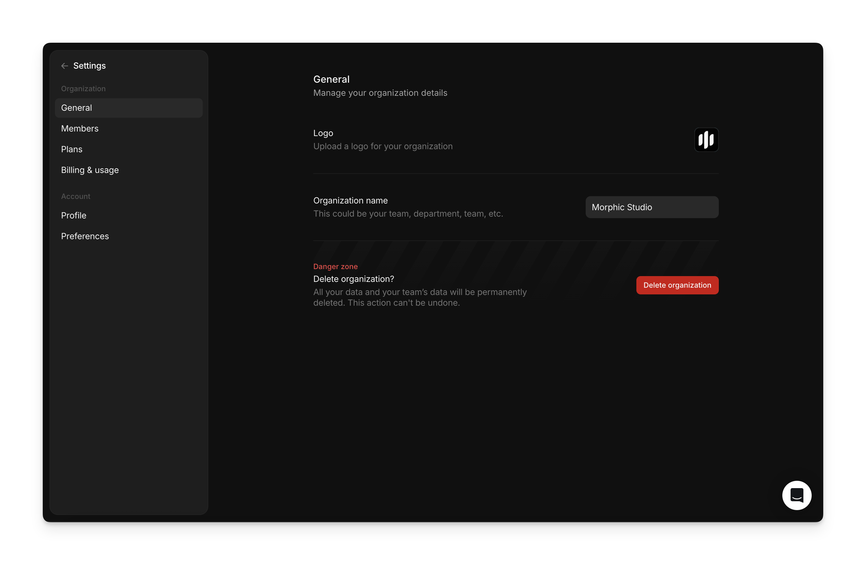 General settings page